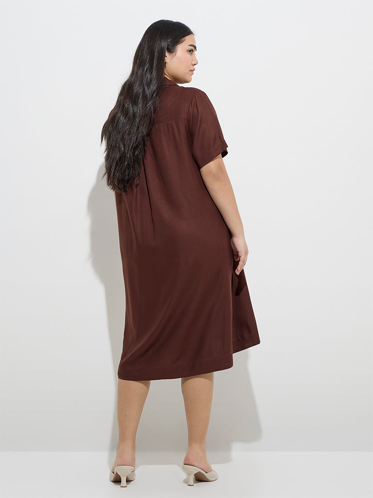 Gia Brown Embroidered A-Line Dress