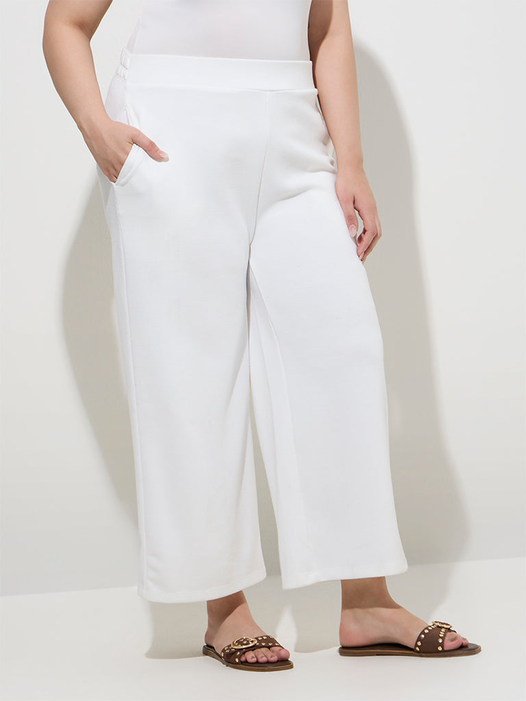 Gia White Solid High-Rise Trousers