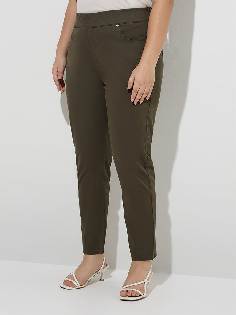 Gia Olive High-Rise Cotton-Blend Jeggings