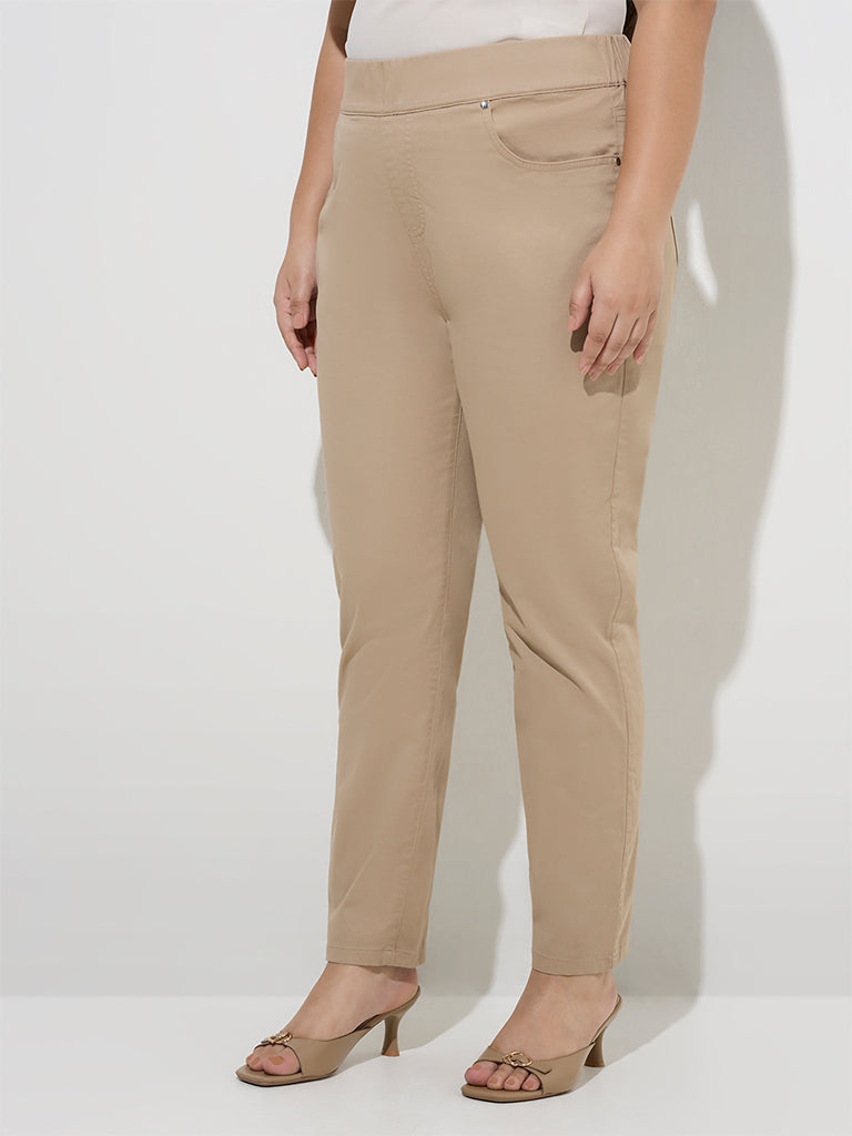 Gia Beige High-Rise Cotton-Blend Jeggings