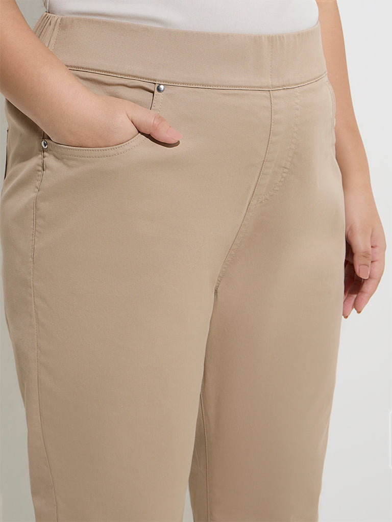 Gia Beige High-Rise Cotton-Blend Jeggings