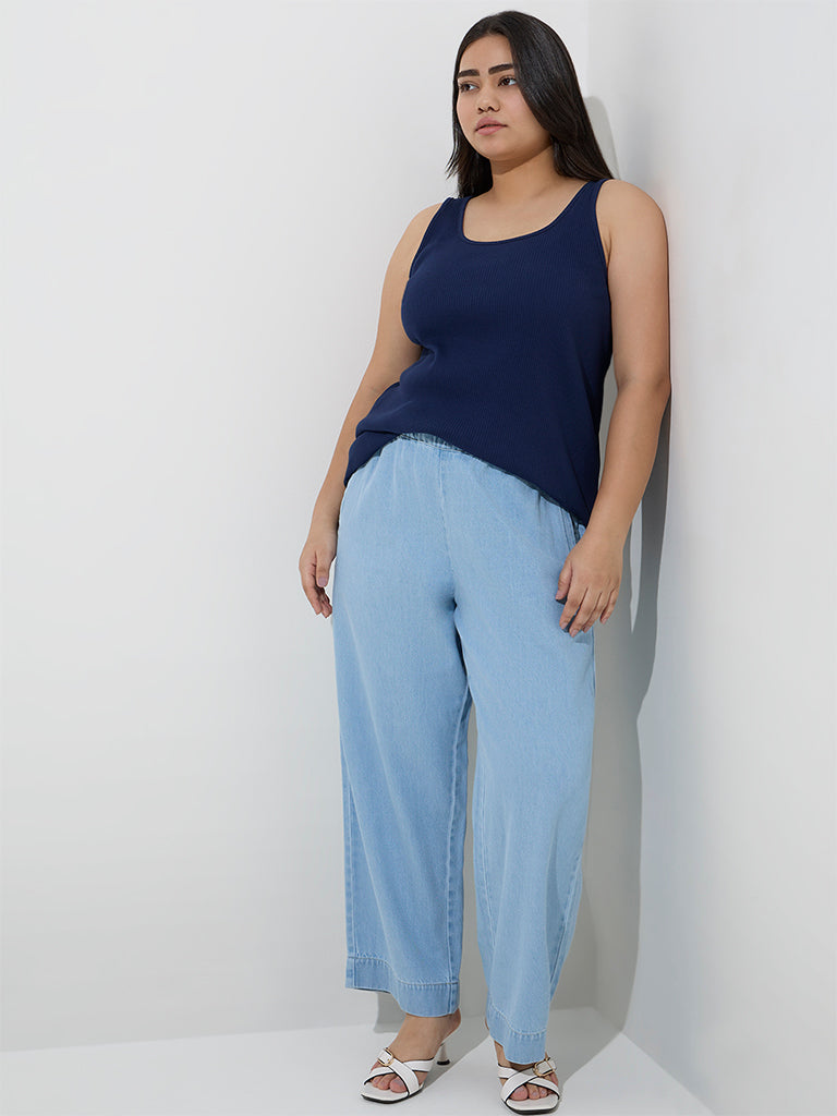 Gia Navy Ribbed-Textured Cotton-Blend Tank Top