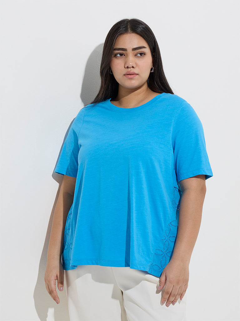 Gia Blue Schiffli-Detailed Cotton Top