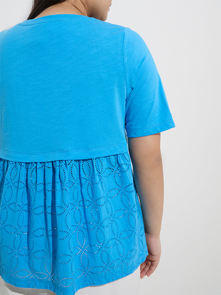 Gia Blue Schiffli-Detailed Cotton Top