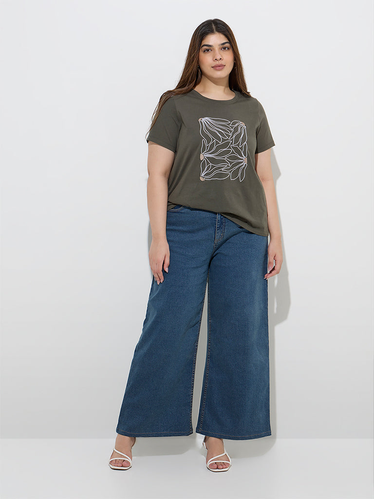 Gia Olive Floral Printed Cotton T-Shirt