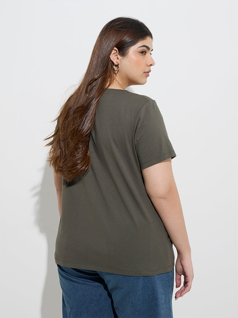 Gia Olive Floral Printed Cotton T-Shirt