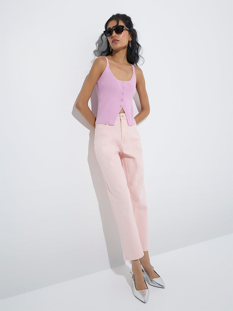 westisde Nuon Women's Light Pink Slim-Fit High-Rise Jeans for Casual Wear Full Model View