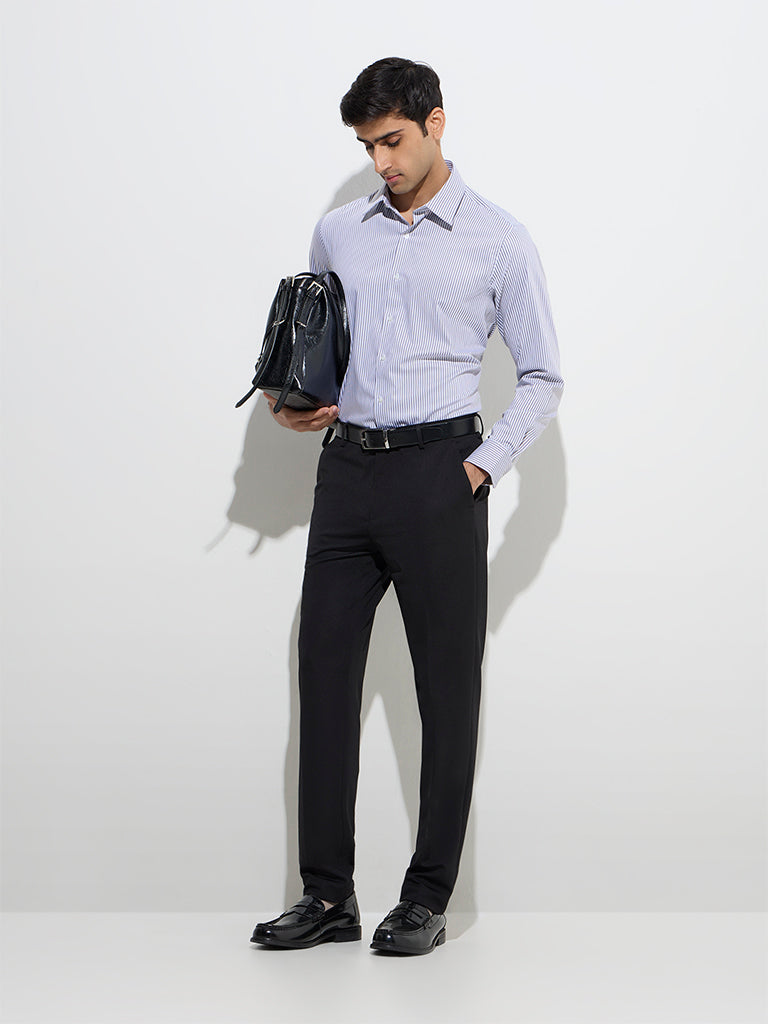 WES Formals Grey Stripe Printed Slim-Fit Cotton Shirt