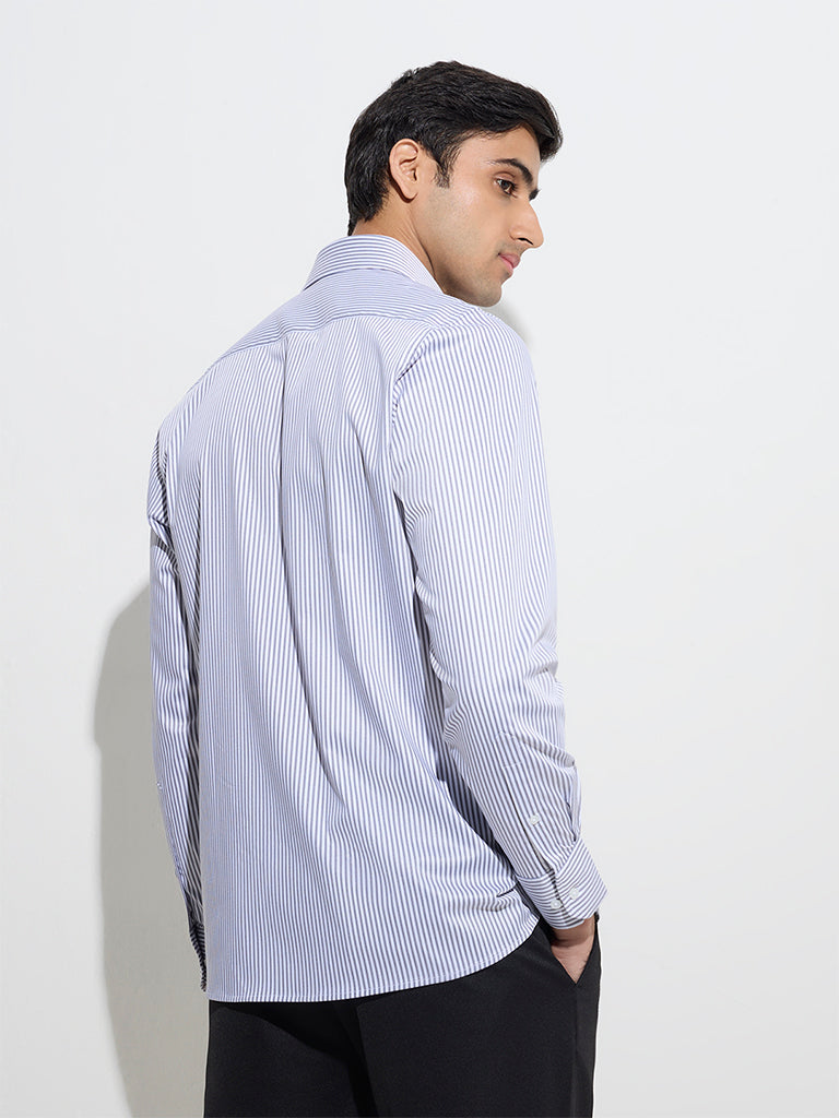 WES Formals Grey Stripe Printed Slim-Fit Cotton Shirt