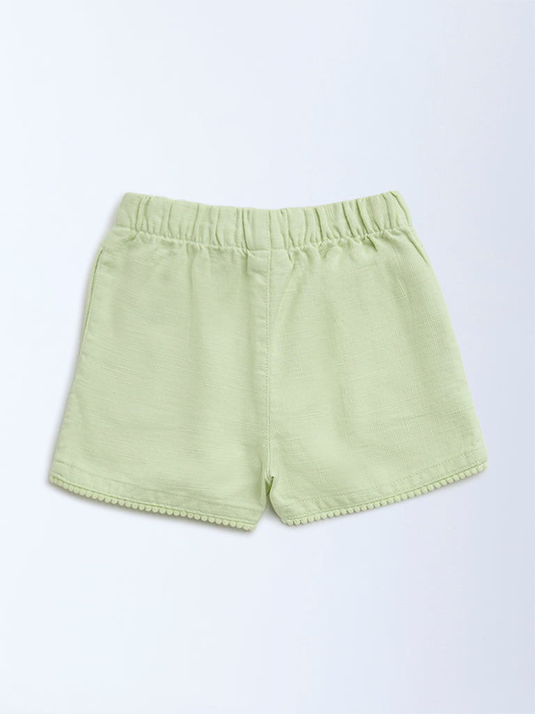 HOP Kids Girls Lime Mid-Rise Cotton Shorts
