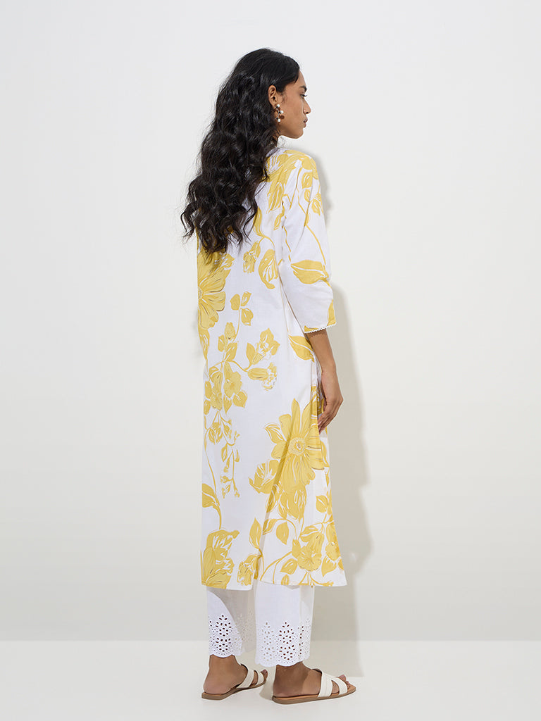 Utsa Yellow Botanical Design A-Line Kurta
