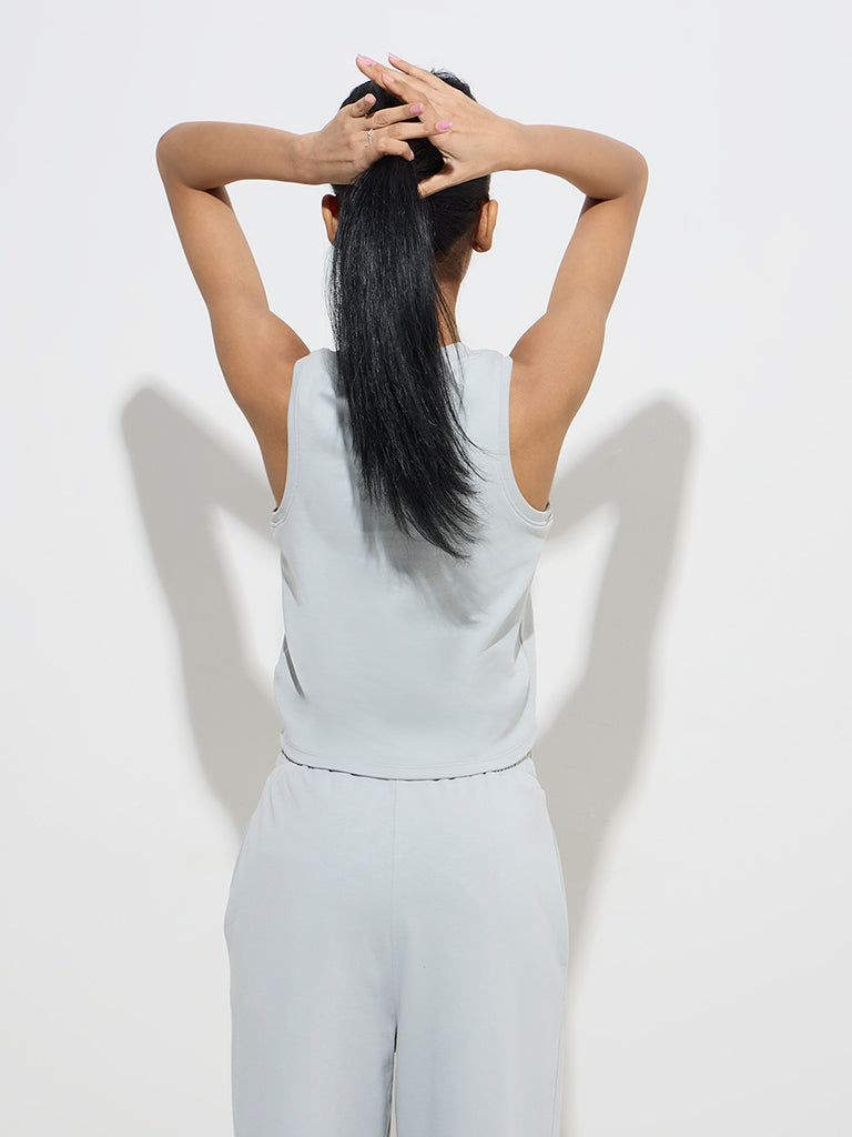 Studiofit Grey Ruched-Detailed Cotton-Blend Top