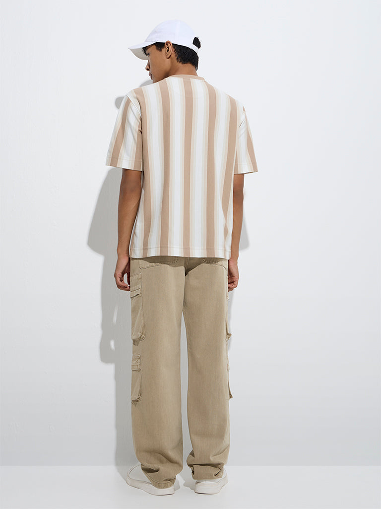 Nuon Beige Cargo-Style Relaxed-Fit Jeans