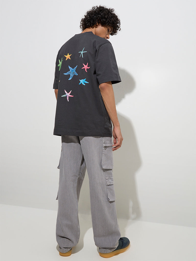 Nuon Grey Cargo-Style Relaxed-Fit Mid-Rise Jeans