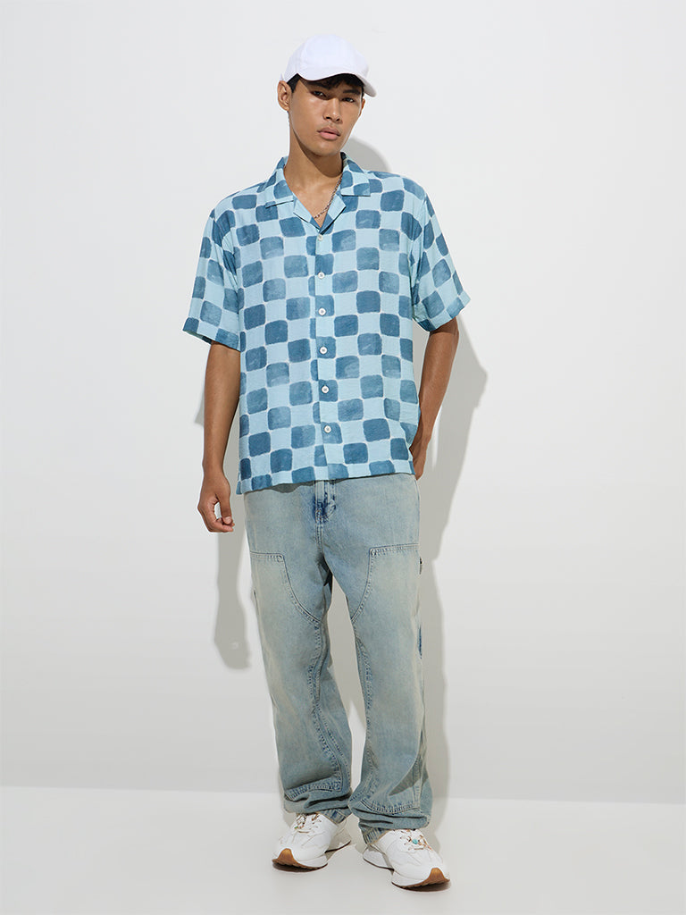Nuon Blue Abstract Design Relaxed-Fit Shirt