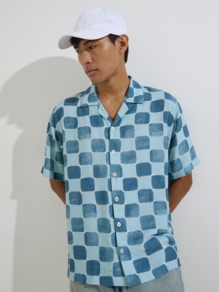 Nuon Blue Abstract Design Relaxed-Fit Shirt