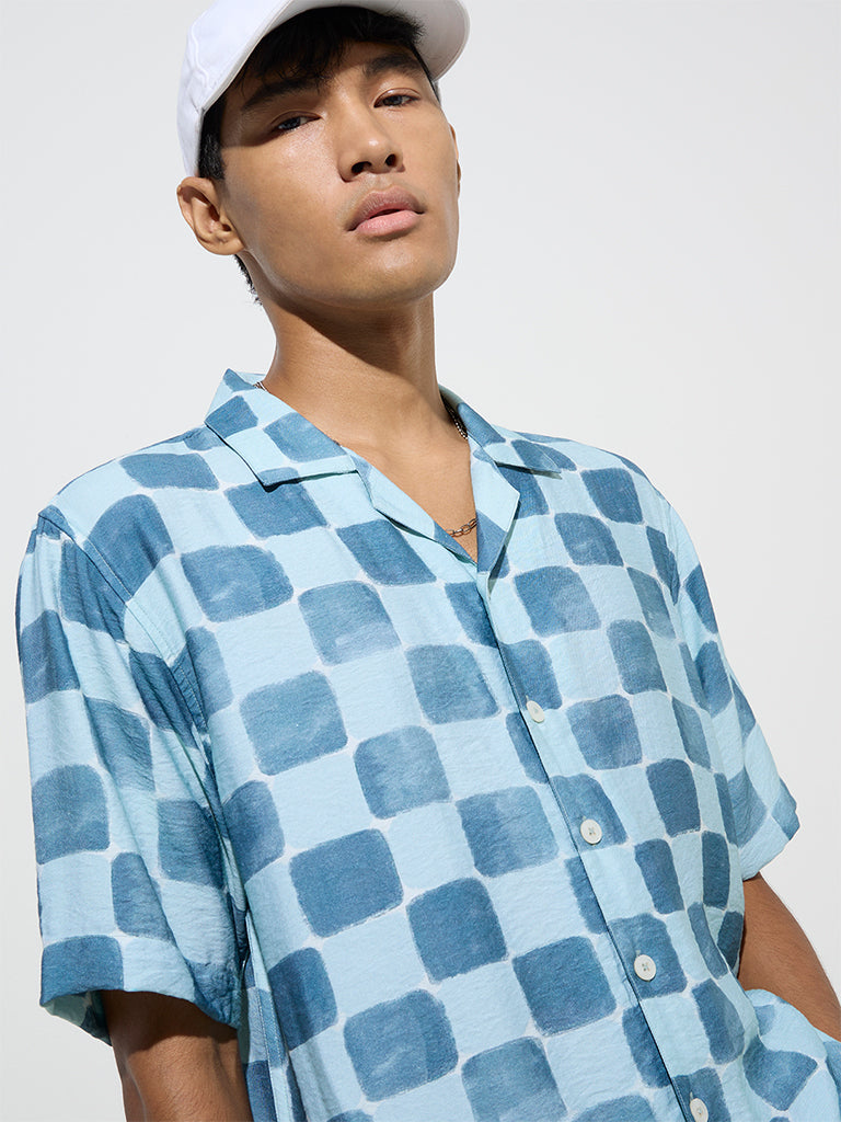 Nuon Blue Abstract Design Relaxed-Fit Shirt