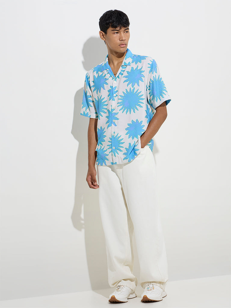 Nuon Blue Sunburst Printed Relaxed-Fit Shirt