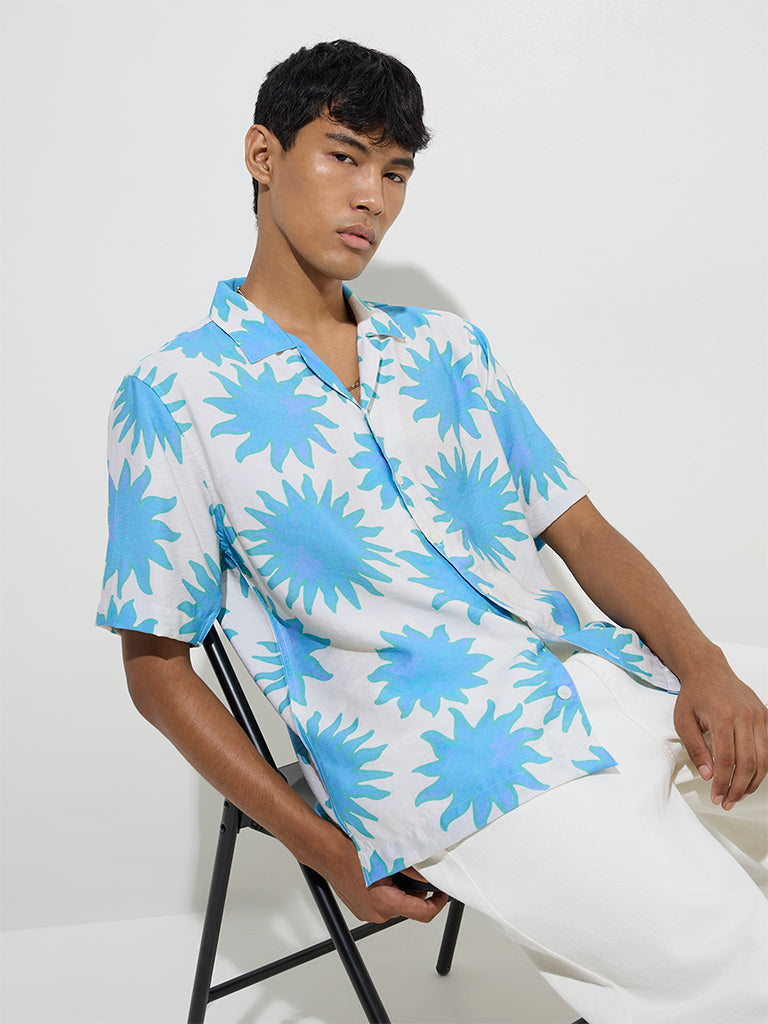 Nuon Blue Sunburst Printed Relaxed-Fit Shirt