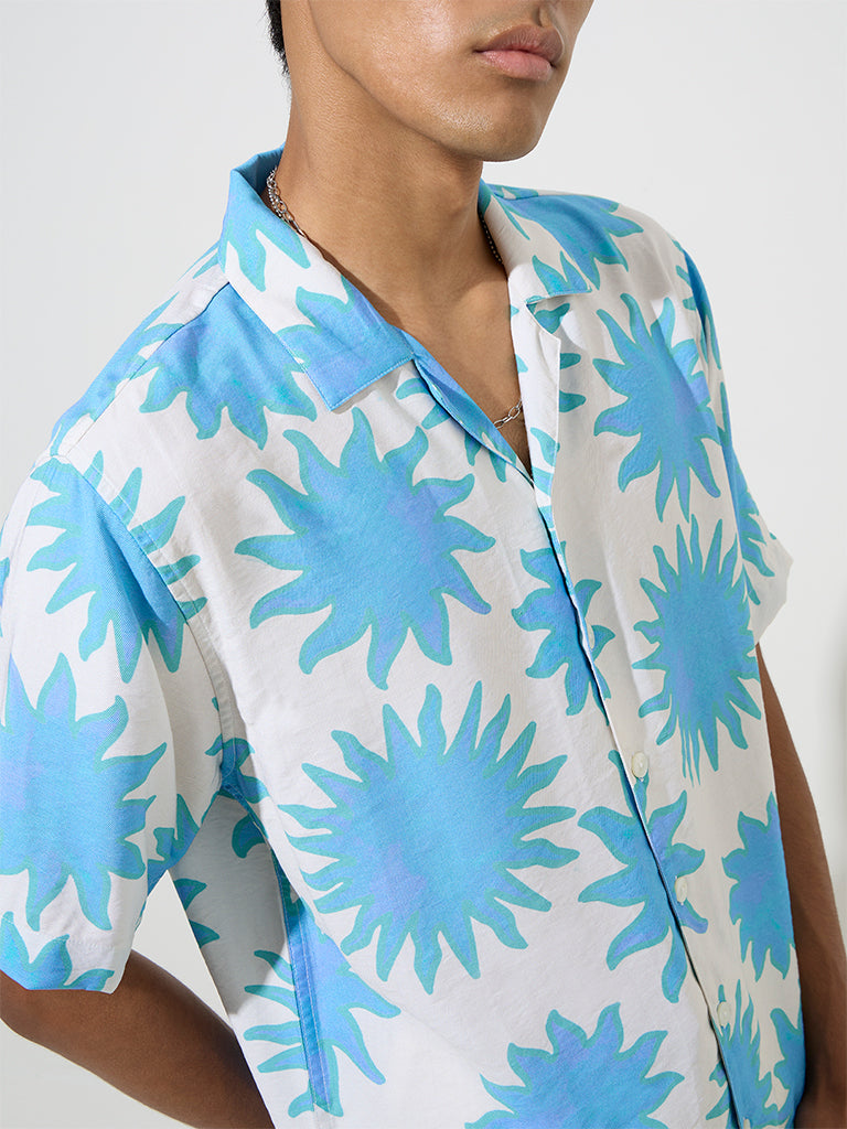 Nuon Blue Sunburst Printed Relaxed-Fit Shirt