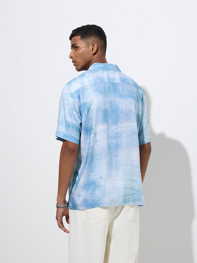 Westside Nuon Men's Blue Abstract Patterned Relaxed-Fit Shirt for Casual Wear Back View