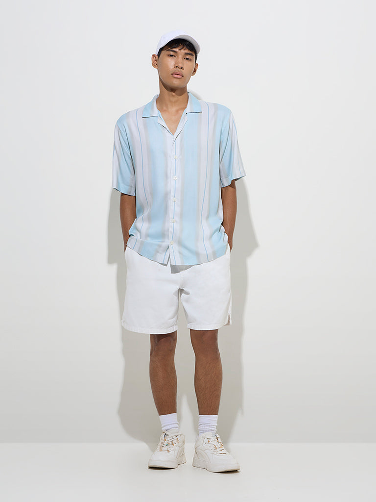 westisde Nuon Men's Blue Stripe Printed Relaxed-Fit Shirt for Casual Wear Full Model View