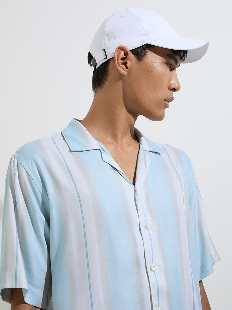 westisde Nuon Men's Blue Stripe Printed Relaxed-Fit Shirt for Casual Wear Zoom View