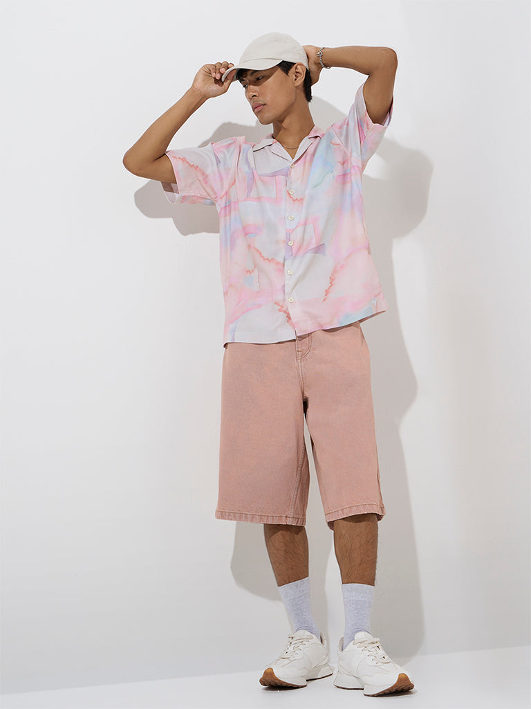 westisde Nuon Men's Pink Tie-Dye Pattern Relaxed-Fit Shirt for Casual Wear Full Model View