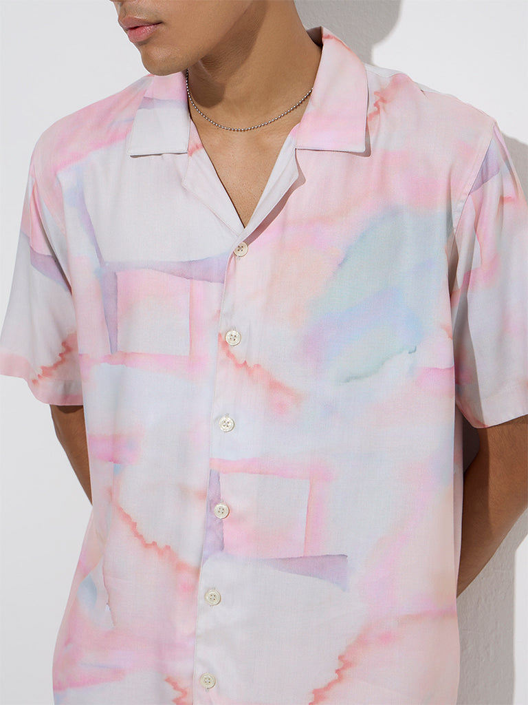 westisde Nuon Men's Pink Tie-Dye Pattern Relaxed-Fit Shirt for Casual Wear Zoom View