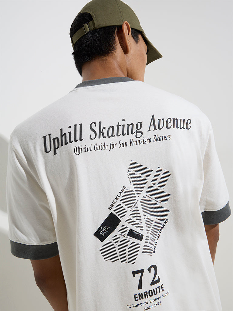 Nuon Off-White Text Design Relaxed-Fit Cotton T-Shirt