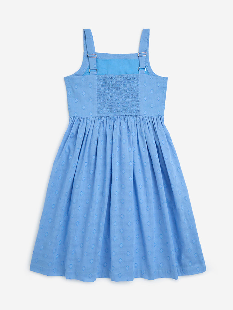 westisde Utsa Kids Girls' Blue Embroidered Cotton A-Line Dress - (8-14yrs) for Ethnic Wear Back View