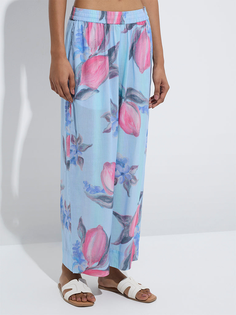 Utsa Blue Floral Design Palazzos