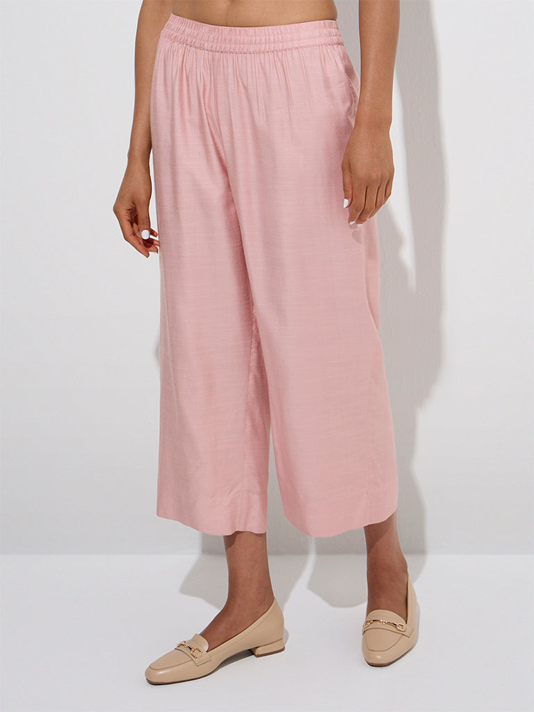 Zuba Peach Solid Ethnic Pants