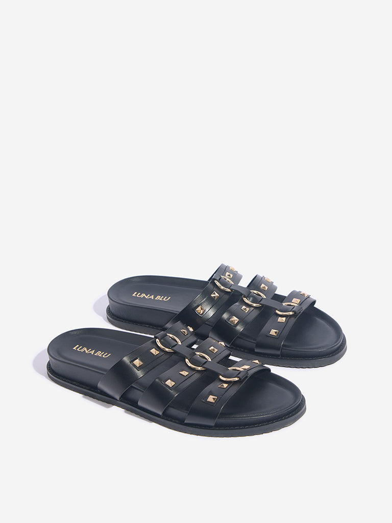 Westside LUNA BLU Women's  Black Multi-Strap Sandals for Casual Wear Front View