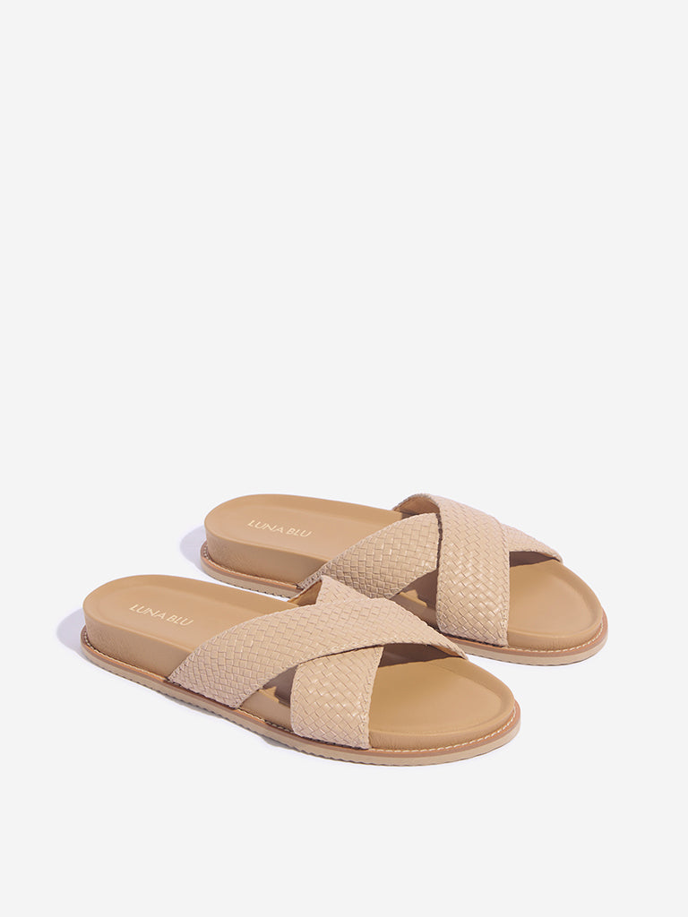 Westside LUNA BLU Women's Beige Criss-Cross Strap Sandals Front View