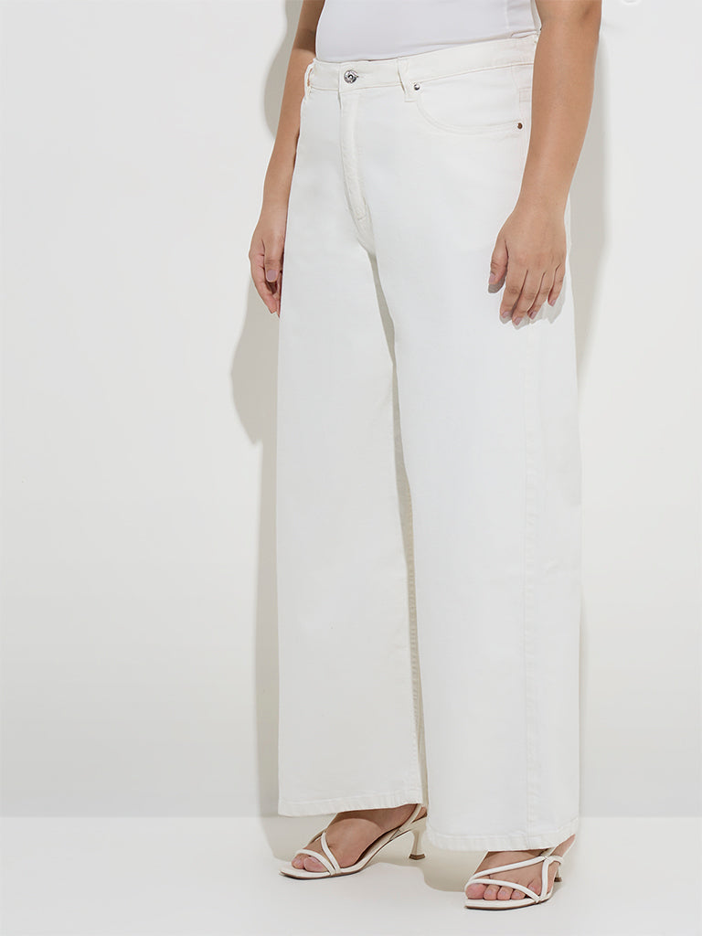 Westside Gia Women's Off-White Relaxed-Fit High-Rise Jeans for Casual Wear Front View