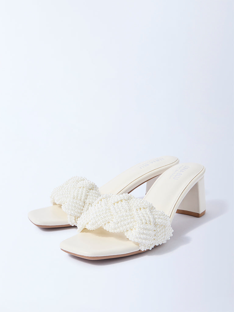 Buy LUNA BLU White Pearlescent Block Heel Sandals from Westside