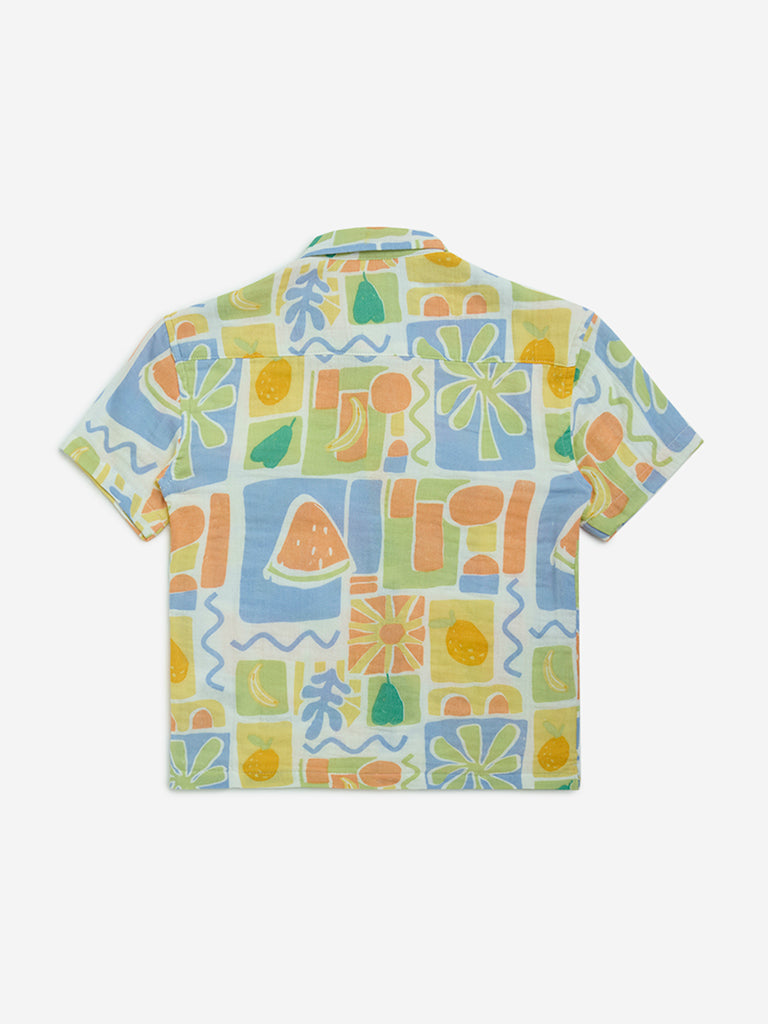 westisde HOP Boys' Kids Multicolour Tropical-Inspired Cotton Shirt for Casual Wear Back View