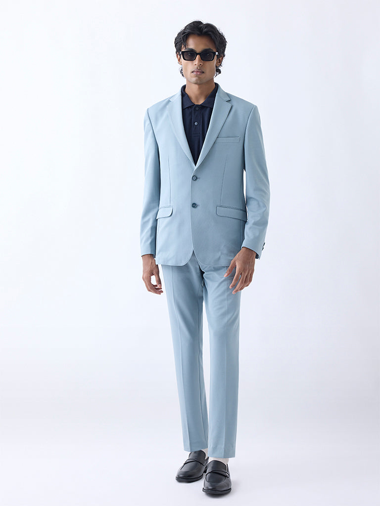 Westside WES Formals Men's Light Teal Slim-Fit Blazer for Work Wear Full View