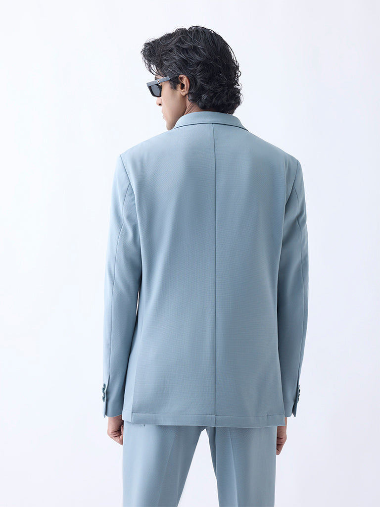 Westside WES Formals Men's Light Teal Slim-Fit Blazer for Work Wear Back View