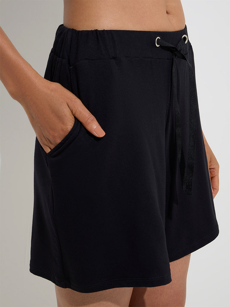 Wunderlove Black High-Rise Lounge Shorts - Main Image