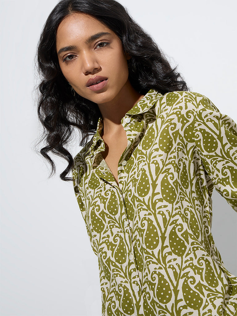 westisde Utsa Women's Olive Paisley Pattern Tunic for Everyday Zoom View