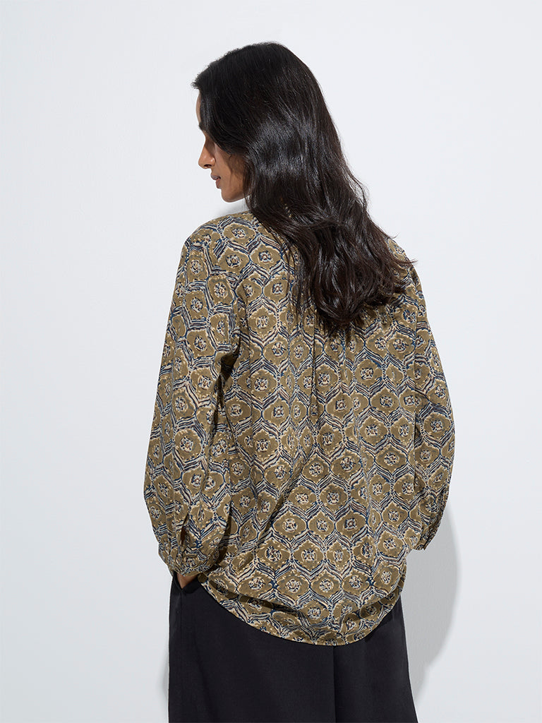 westisde Utsa Women's Green Printed Tunic for Everyday Back View