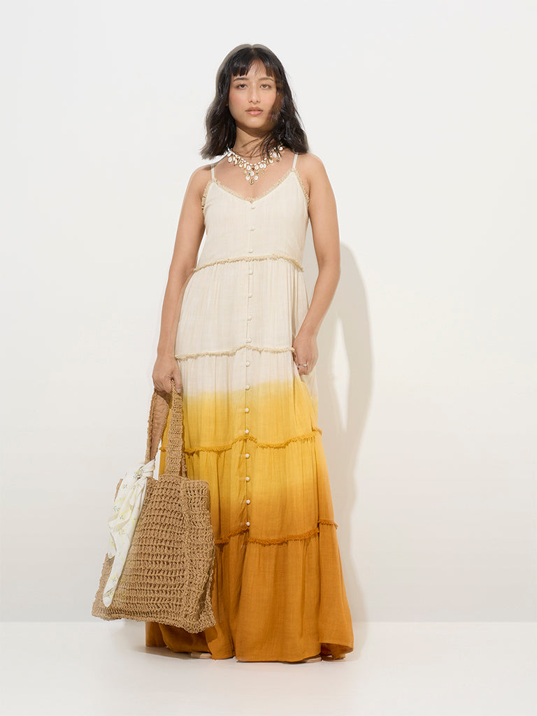 LOV Beige Ombre-Finish Tiered Dress