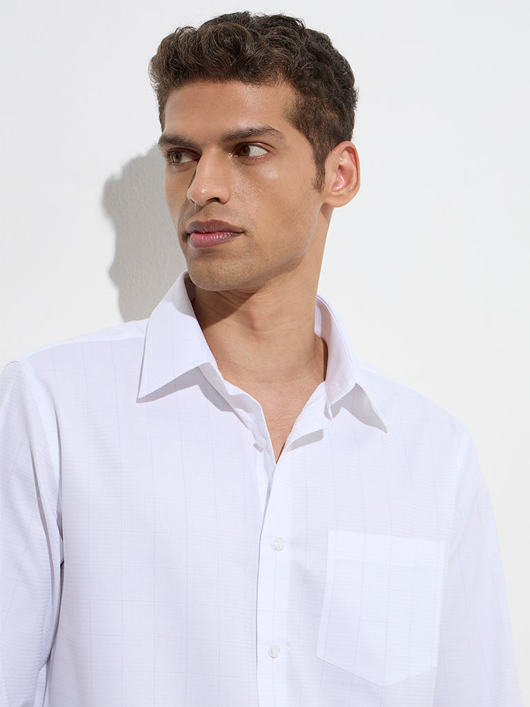westisde WES Formals Men's White Checkered Slim-Fit Cotton Shirt for Work Wear Zoom View