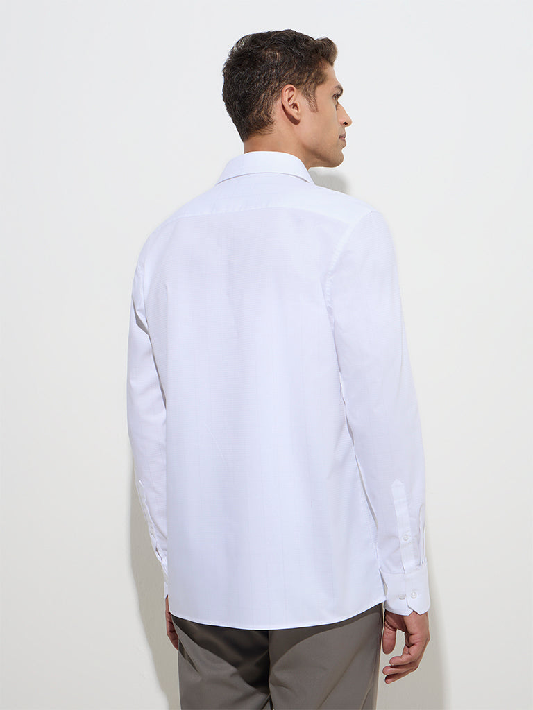 westisde WES Formals Men's White Checkered Slim-Fit Cotton Shirt for Work Wear Back View