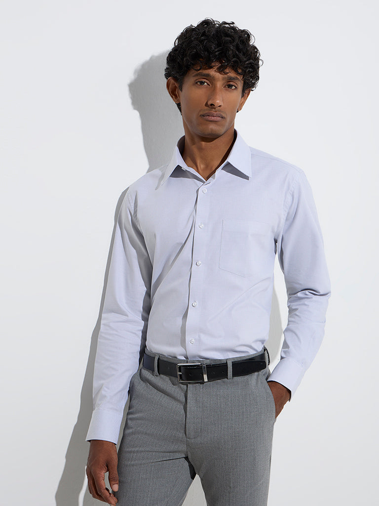 Westside WES Formals Men's Light Grey Self-Patterned Slim-Fit Cotton Shirt for Work Wear Front View