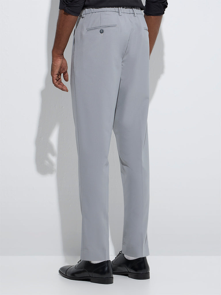 WES Formals Grey Slim-Fit Mid-Rise Trousers