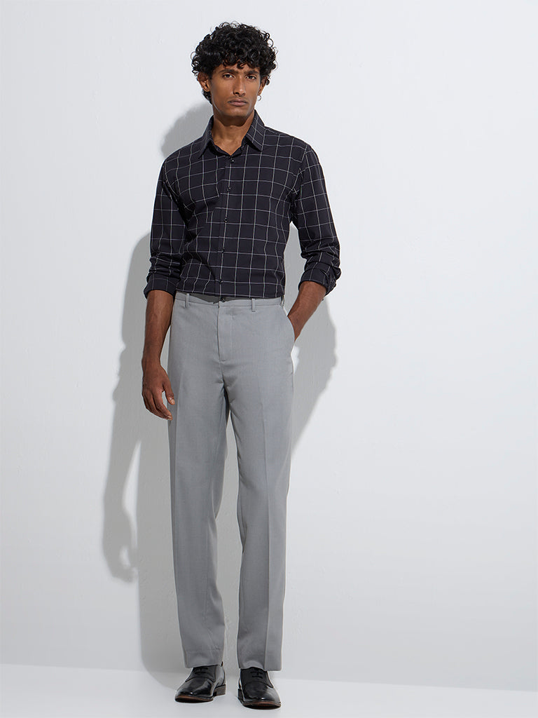 westisde WES Formals Men's Grey Relaxed-Fit Mid-Rise Trousers for Work Wear Full Model View