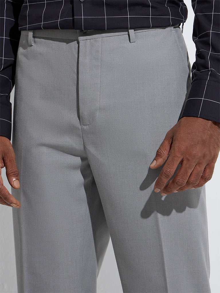 westisde WES Formals Men's Grey Relaxed-Fit Mid-Rise Trousers for Work Wear Zoom View